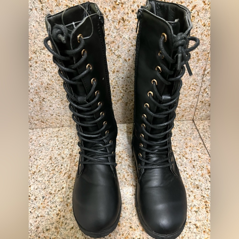 GLITZY N GLAM GIRLS SIZE 4 TALL BLACK LACED UP BOOTS